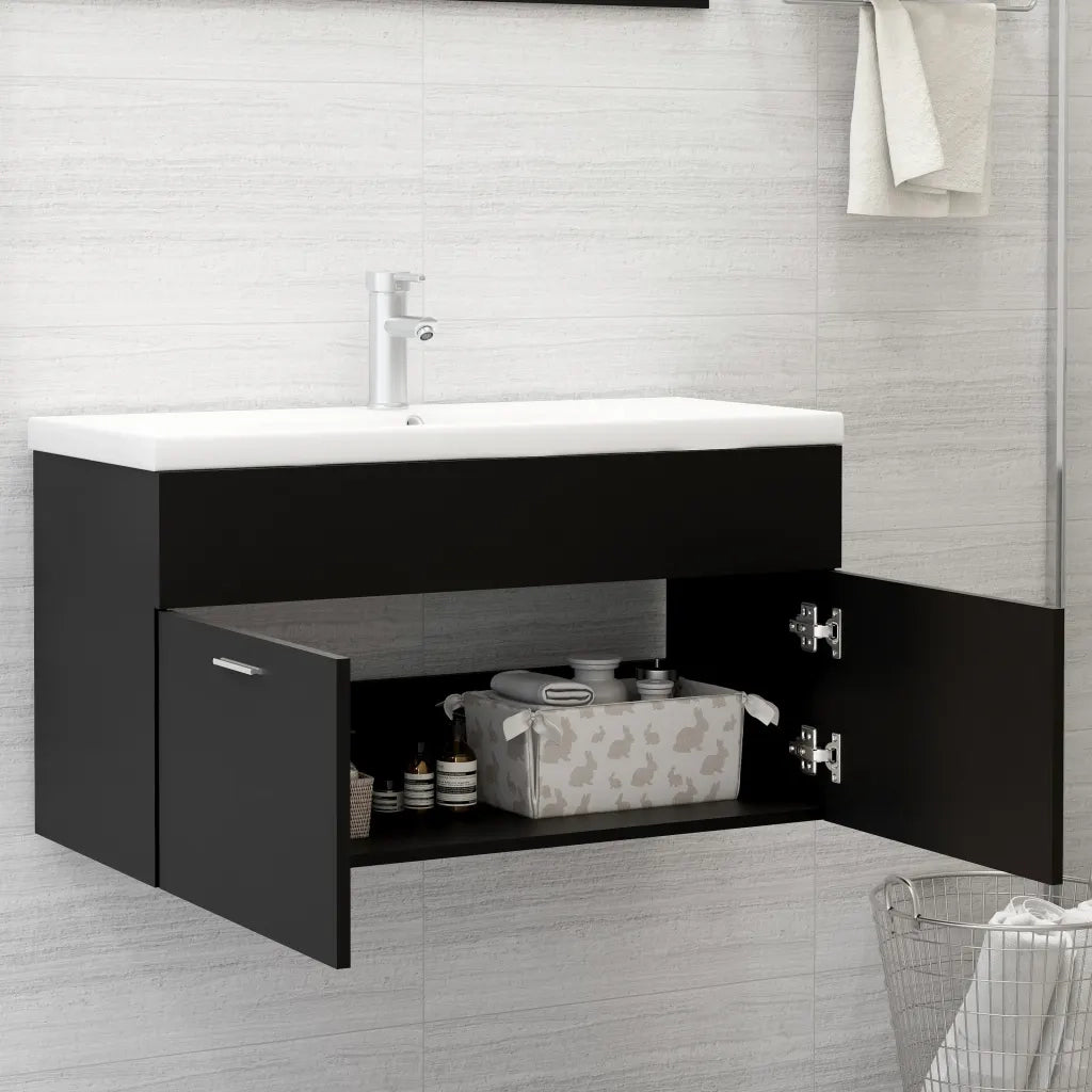 Mobile Sottolavabo Nero 90x38,5x46 cm in Legno Multistrato 804666