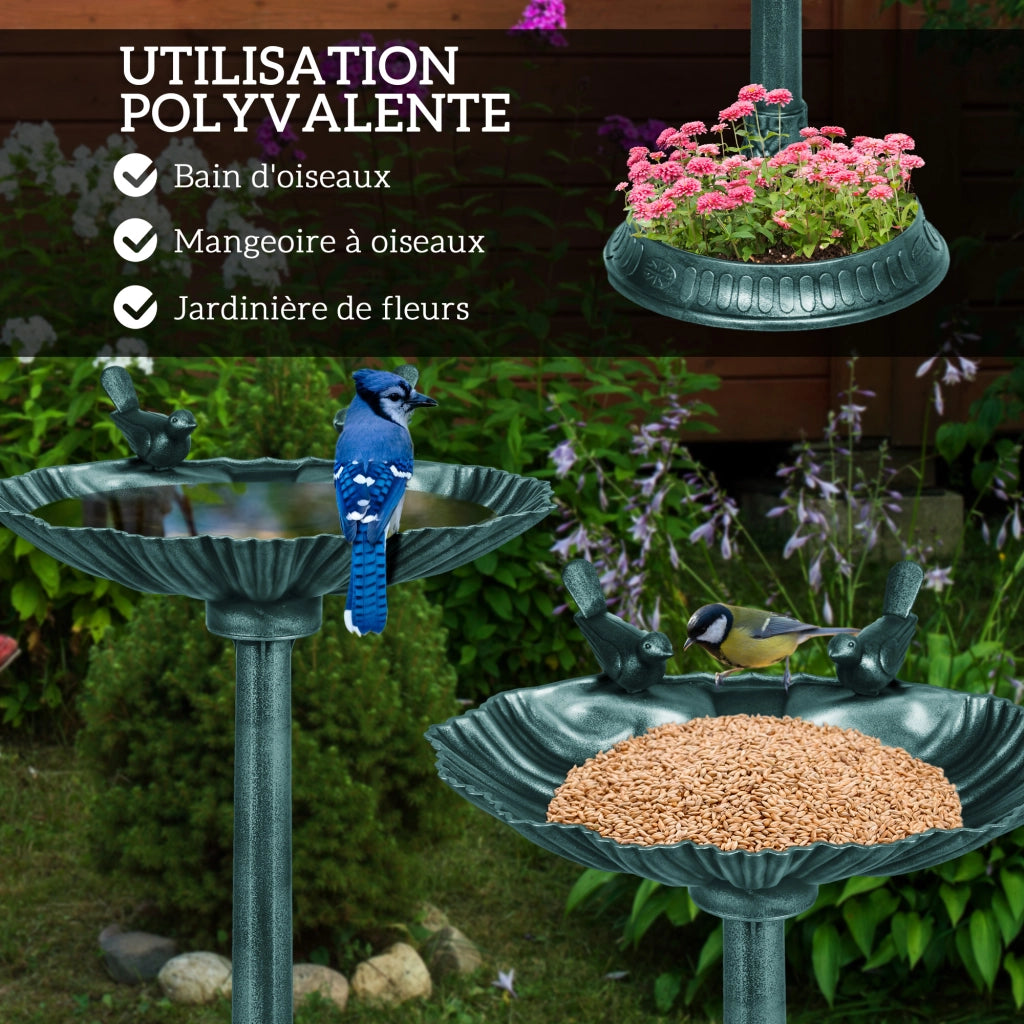 Bagno per Uccelli Antico con Mangiatoia e Vaso ¨C zephmum ¨C Bronzo Verde 81 cm