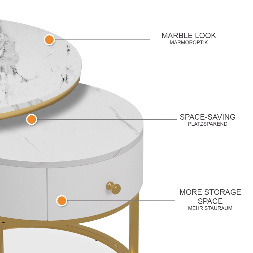 Vicco Set di tavolini Marmo bianco 70 x 70 cm , tavolino con cassetto