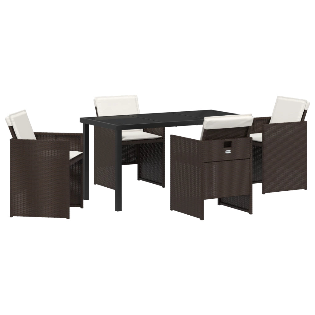 Set da Pranzo da Giardino 5 Pezzi con Cuscini Rattan Poliestere Marrone