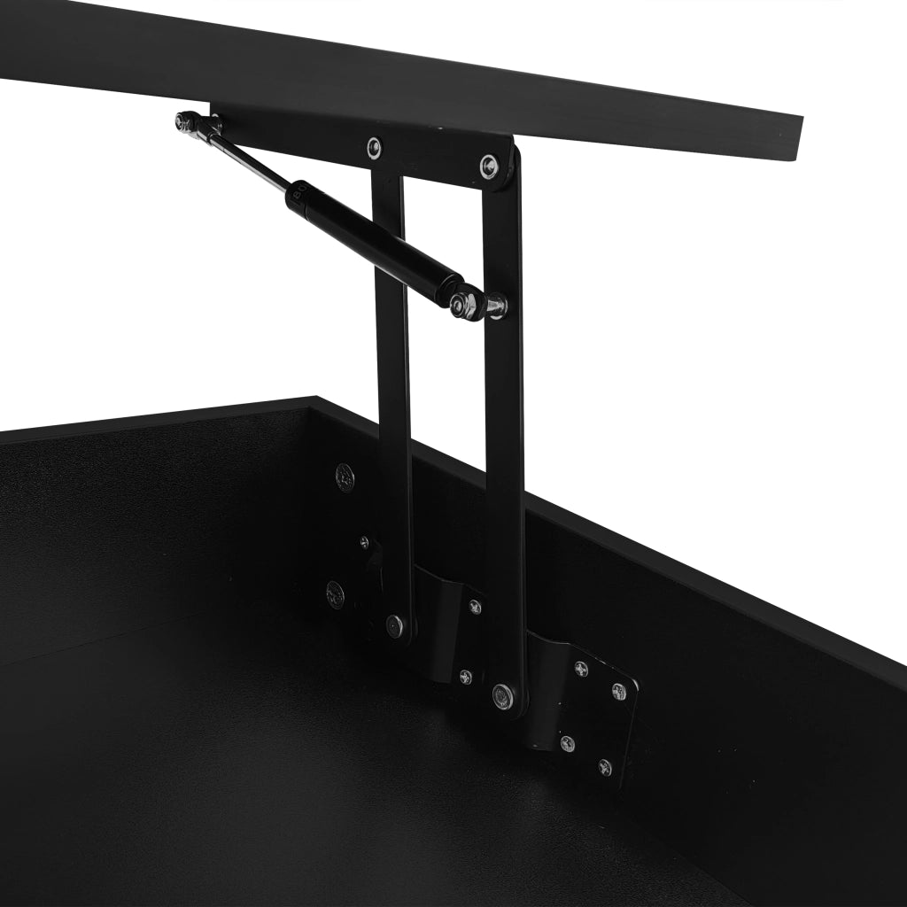 Tavolino basso sollevabile con LED e 2 cassetti, vano aperto e spazio contenitore nero 100 × 50 × 44 cm