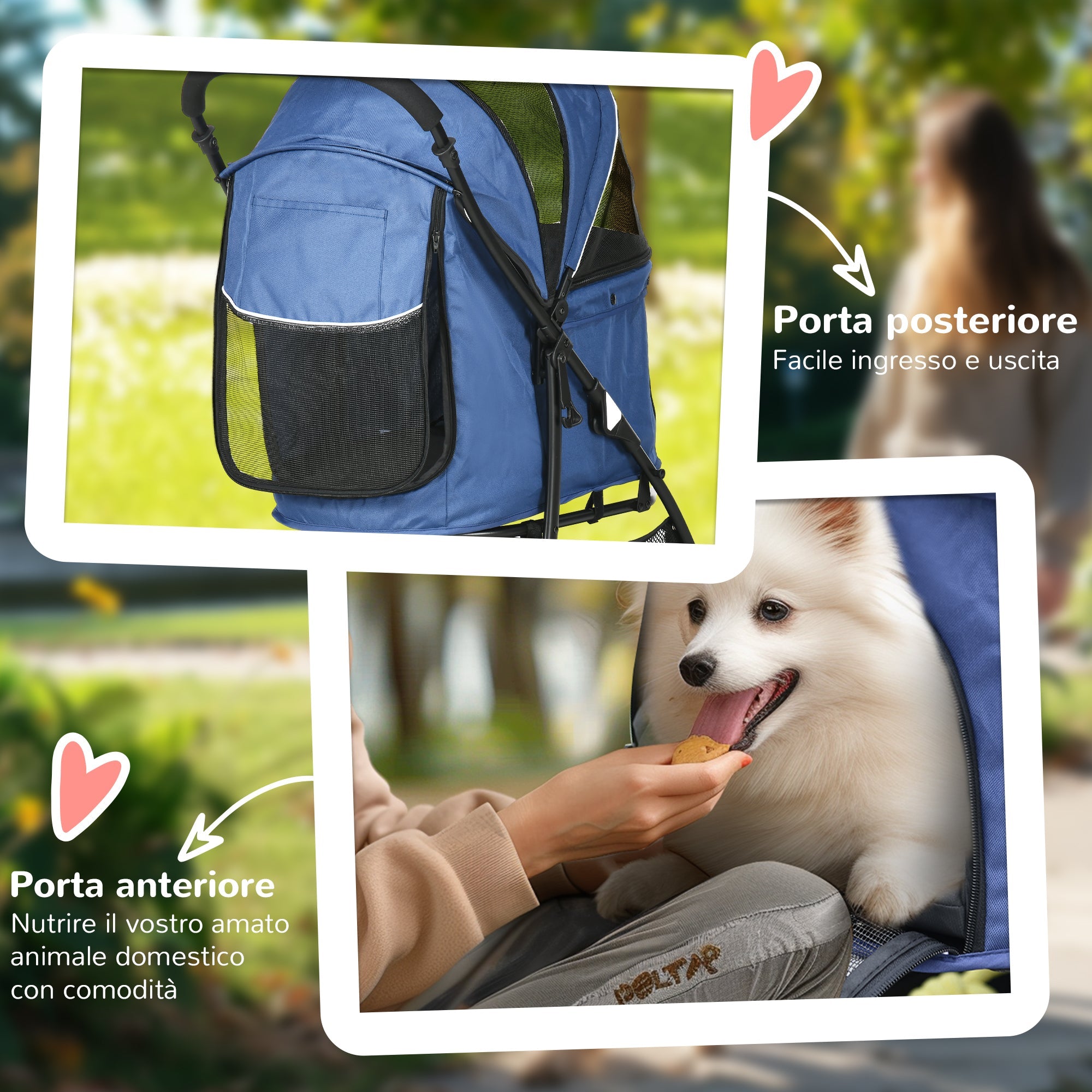 Passeggino per Cani Taglia XS e S 81x48x99 cm con Cesto Cuscino e 2 Guinzagli Nero e Blu Scuro