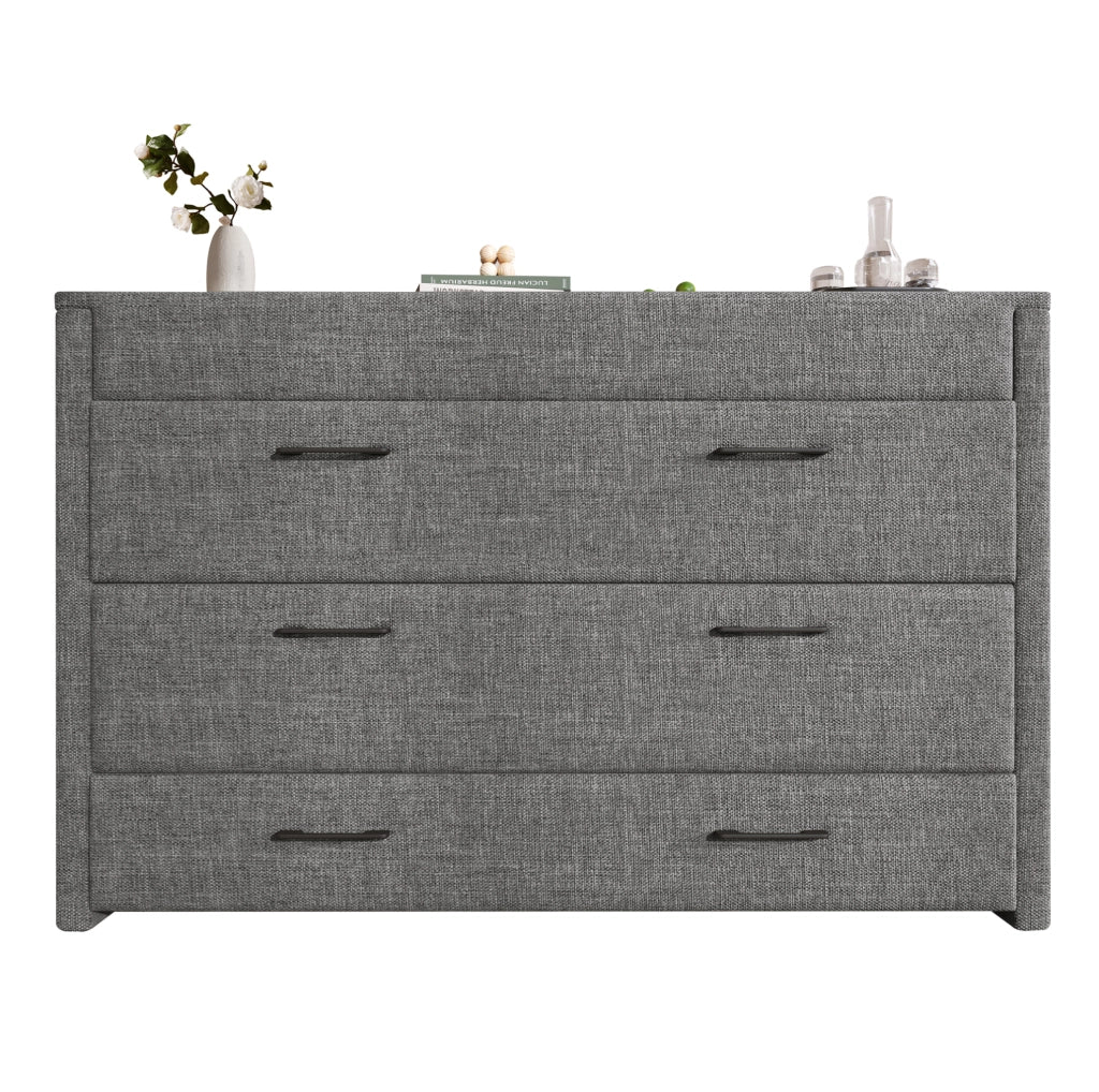 Letto a scomparsa 140x200 cm in lino grigio con cassetto, ripiano integrato e porte USB/Type-C