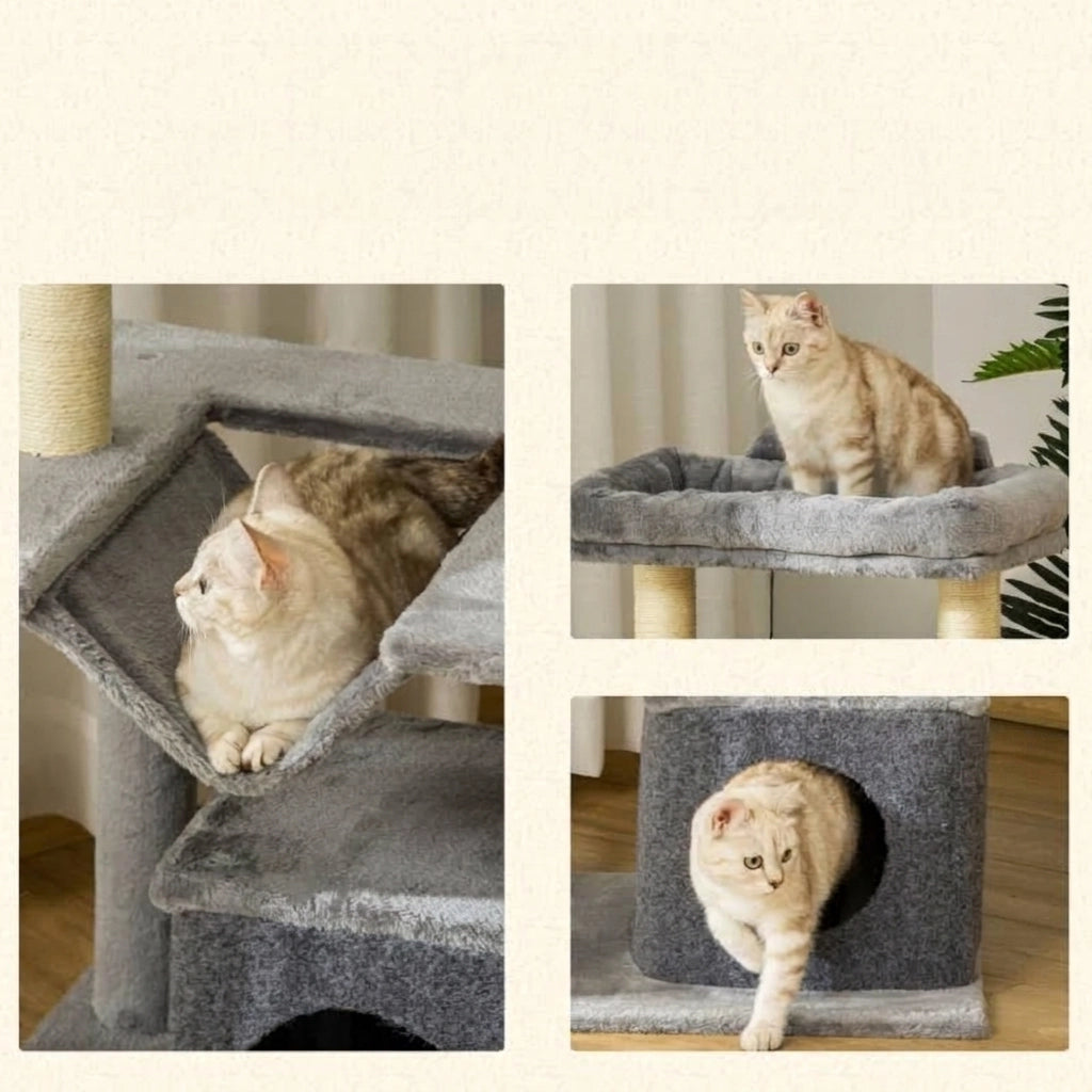 Albero Tiragraffi per Gatti con Amaca e Cuccia Grigio 90 cm