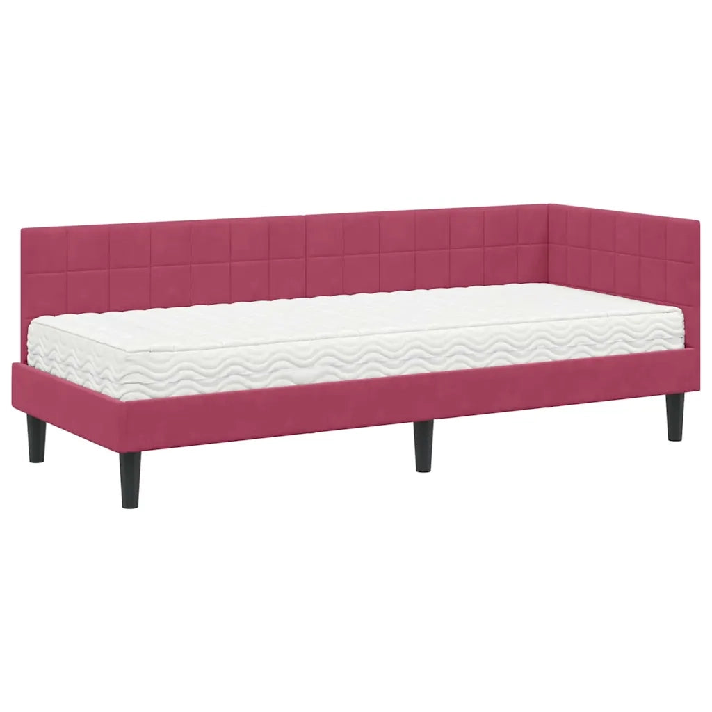 Letto singolo | Letto per adulti | Struttura Letto Angolare con Materasso 2 pcs Verde Velluto