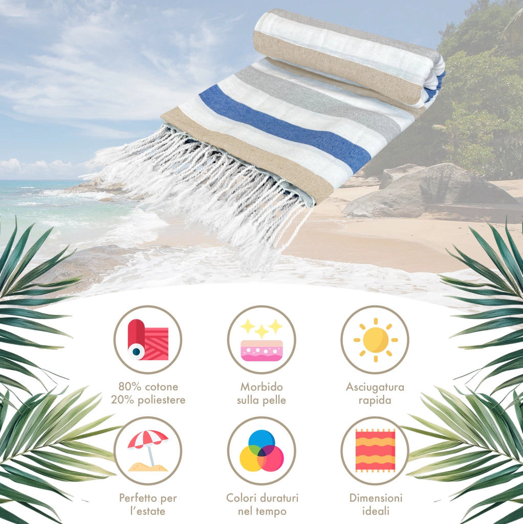 Telo Mare XXL Asciugamano Misura Grande 210x240 Cm Stuoia Coperta Spiaggia Assorbente Telo Arredo Multiuso Leggero Con Frange Sabbia Lettino Vacanze Piscina Beige