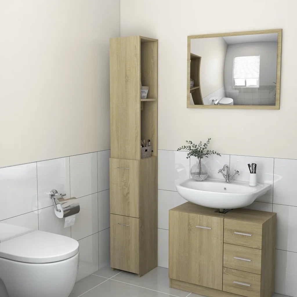 Armadietto Bagno Rovere Sonoma 25x26,5x170 cm Legno Multistrato 808434