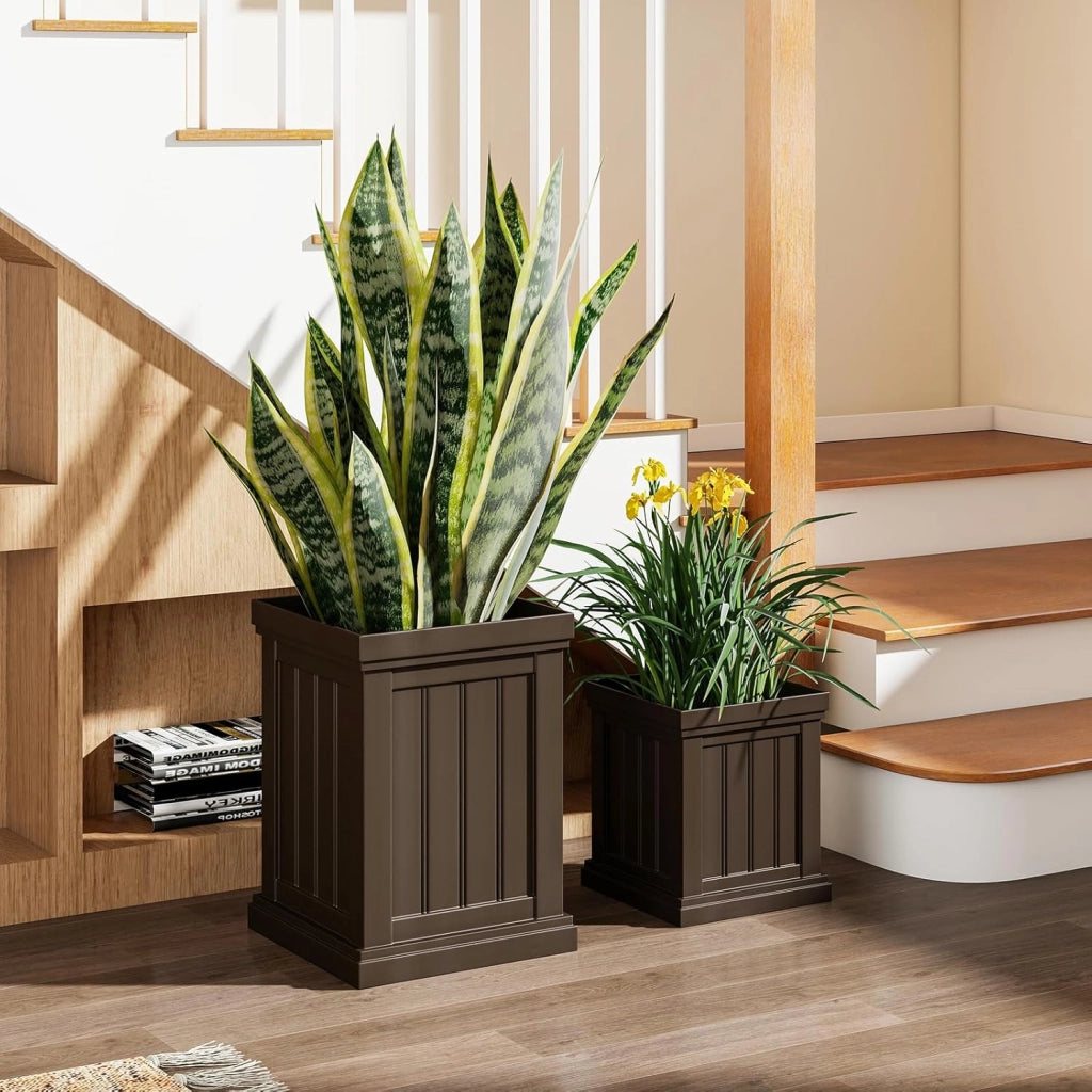 2 Vasi per Quadrati in Plastica 31,5/48 cm, Vasi per Fiori da Interno ed Esterno, con Fori di Drenaggio e Design Nesting, Vasi per Piante da Veranda, Giardino e Patio