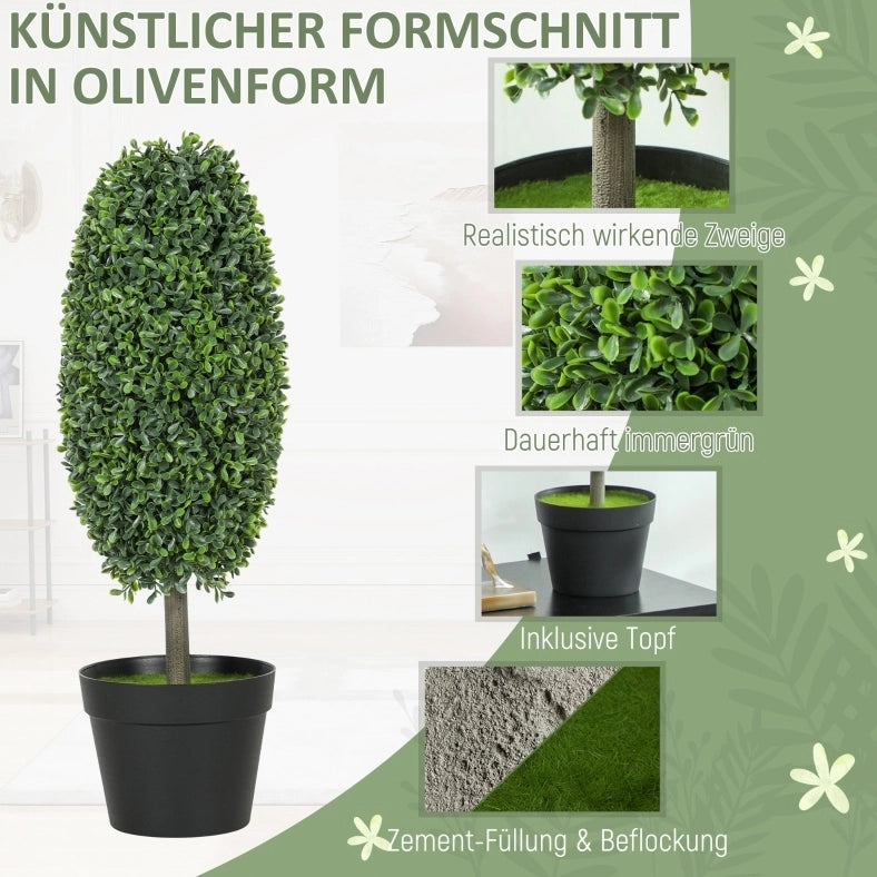 Set da 2 piante artificiali con vaso in cemento, resistenti ai raggi UV, altezza 60 cm, colore verde