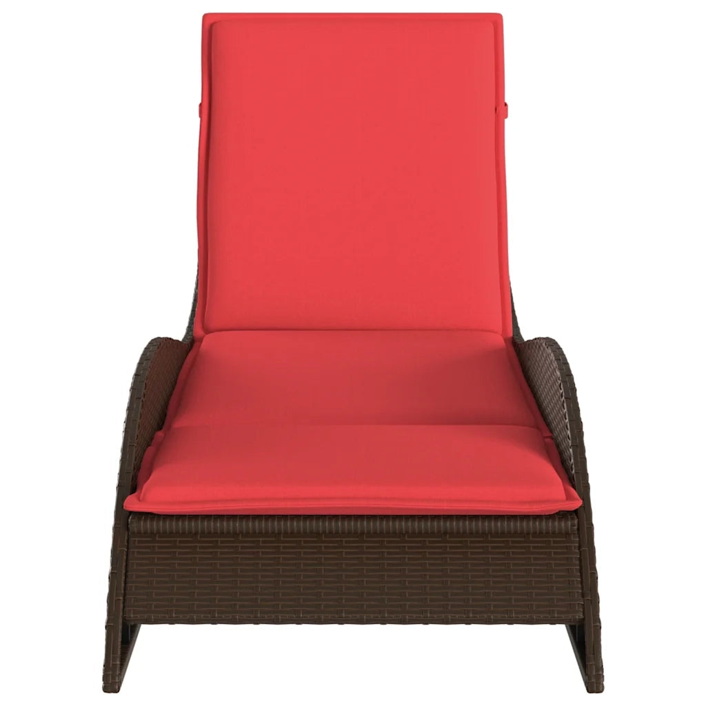 Lettino Prendisole con Cuscino Marrone 60x205x73 cm in Polyrattan 368285