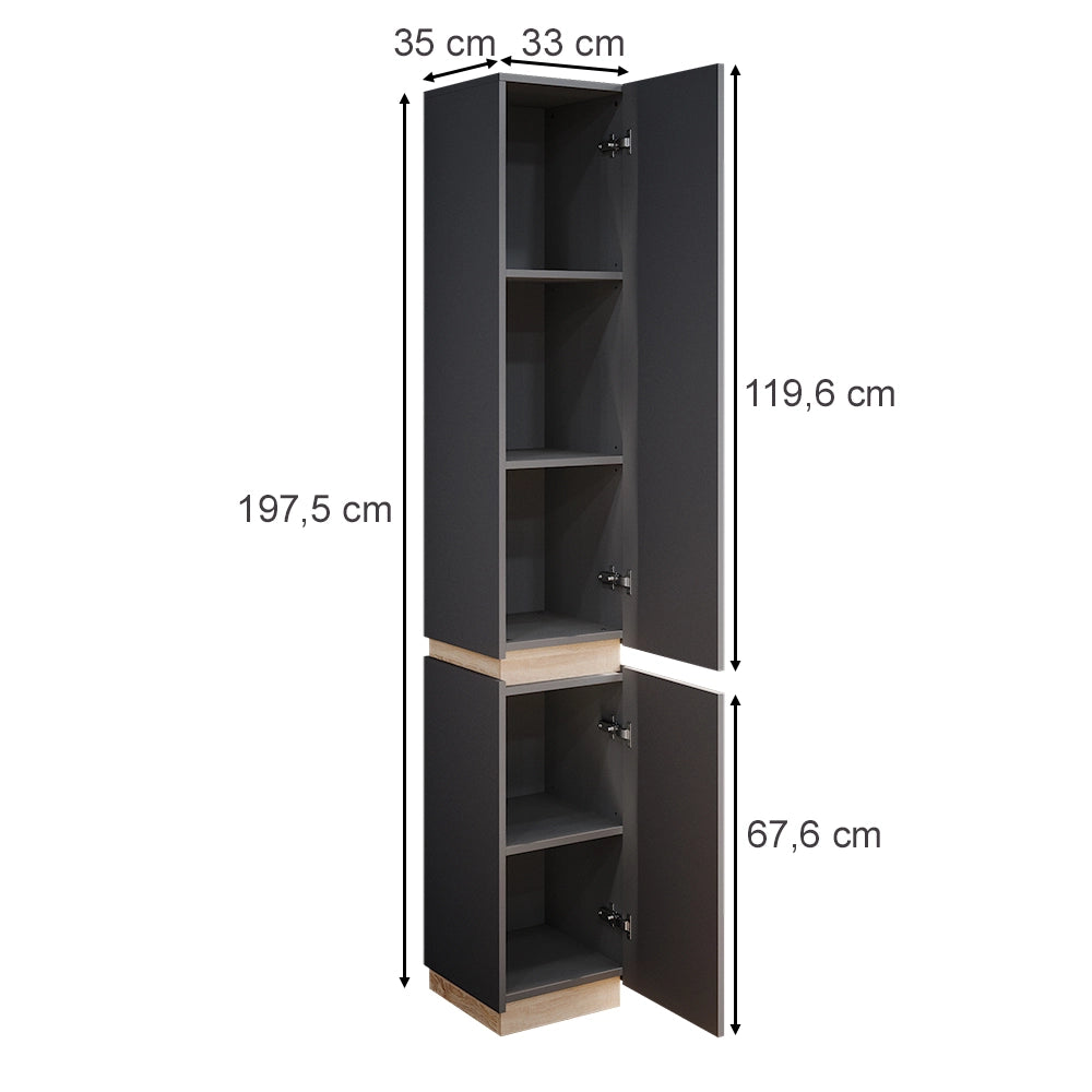 Vicco Armadio per il bagno Antracite 33 x 197.5 cm con 2 porte