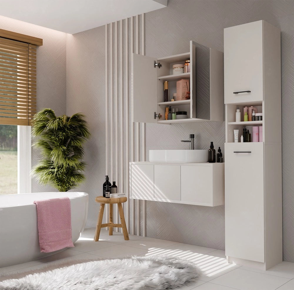 Mobile bagno sospeso con specchio sopra lavabo POLA 2dl 2 ante cashmere
