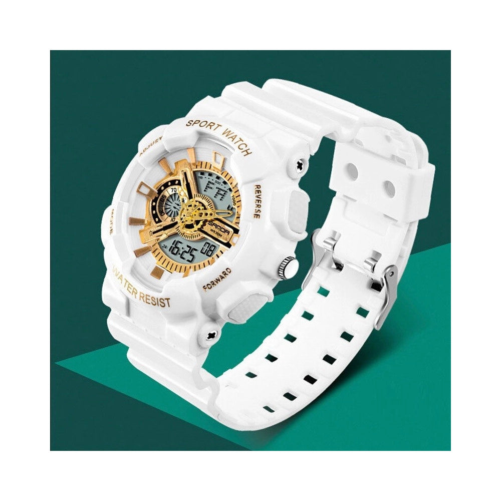 Trade Shop - Orologio Sportivo Sanda Uomo Resistente Acqua Cronografo Sveglia Bianco -
