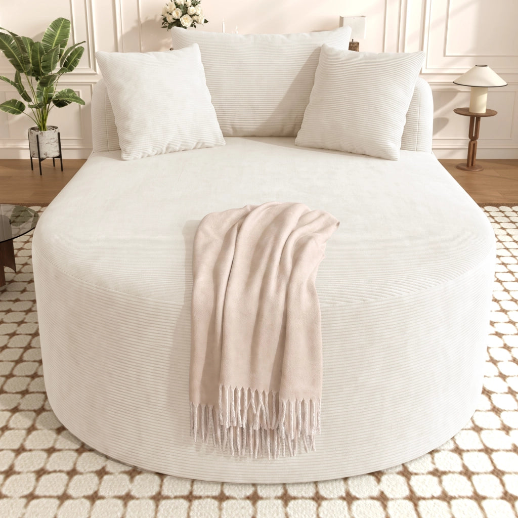 Poltrona relax ovale in tessuto a coste - seduta profonda e forma compatta - beige chiaro