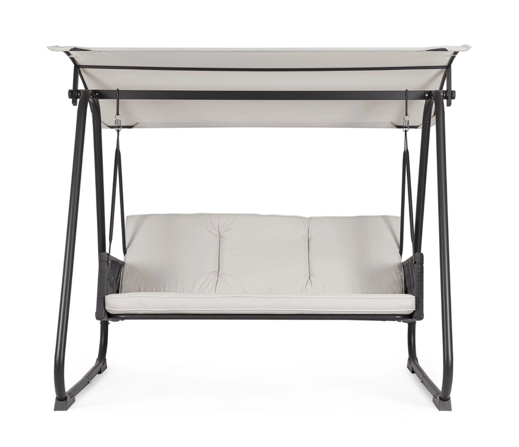 Dondolo da Giardino 3 Posti con Cuscini 210x138x182h cm in Acciaio e Poliestere Dedalo Grigio Chiaro
