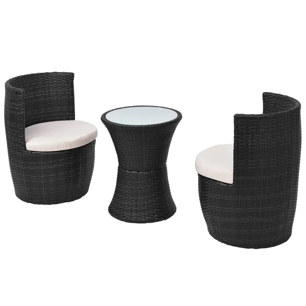 Set da Bistrot 3 pz con Cuscini in Polyrattan Nero cod mxl 50941