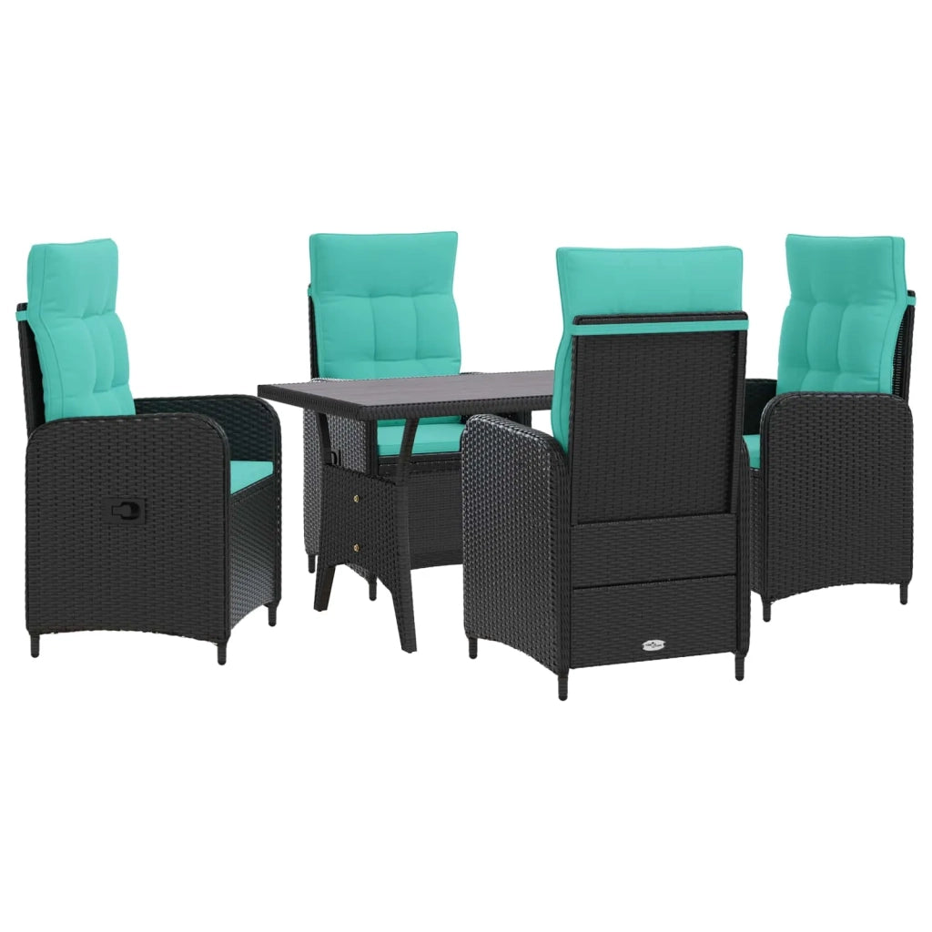 Set da pranzo per esterni 5 pcs Nero e Turchese polyrattan 3422261
