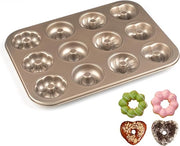 Forma per donut a forma di cuore, 12 aperture rivestimento antiscivolamento in acciaio inossidabile forma per donut - disegno a forma di cuore per farina, forma per donut, non tossico e lavabile in lavastoviglie (Champagne oro)