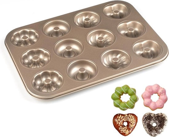 Forma per donut a forma di cuore, 12 aperture rivestimento antiscivolamento in acciaio inossidabile forma per donut - disegno a forma di cuore per farina, forma per donut, non tossico e lavabile in lavastoviglie (Champagne oro)