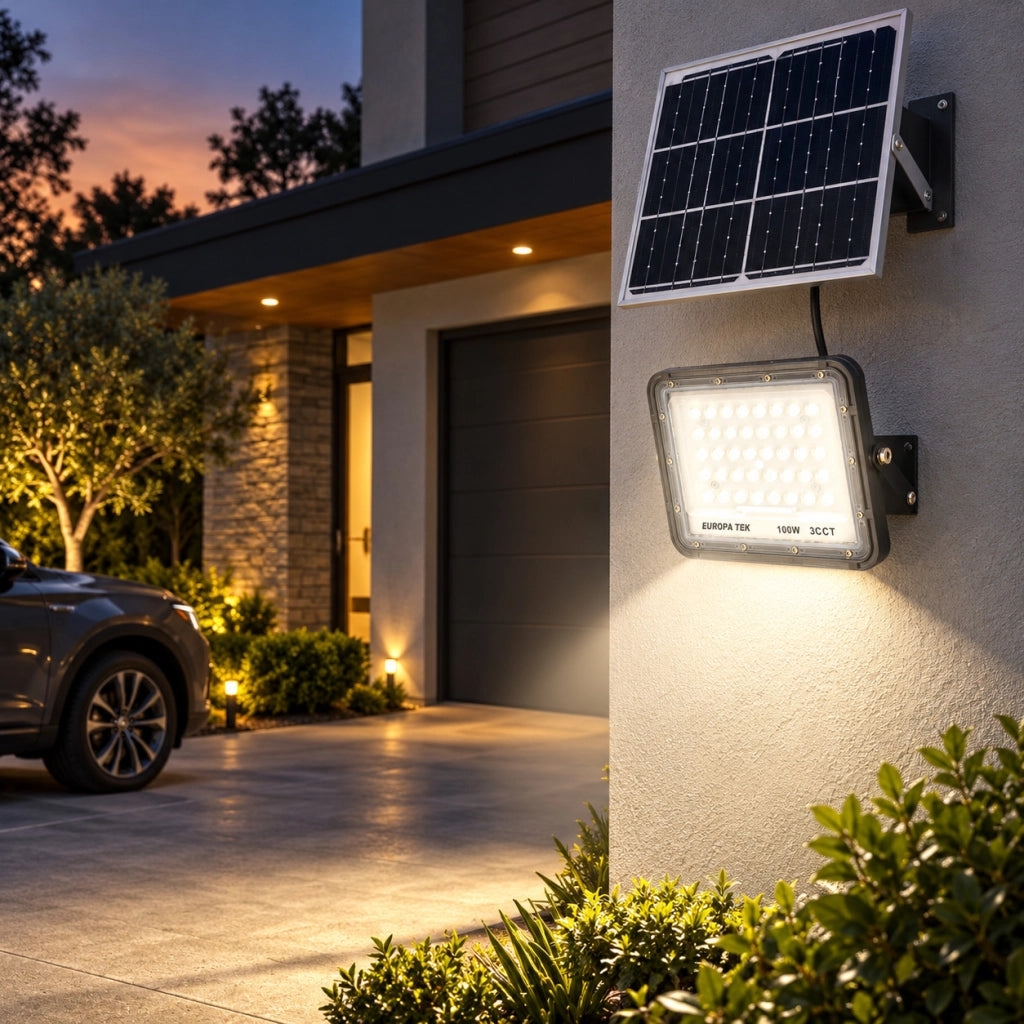 FARO LED SOLARE 100W 3CCT DA ESTERNO IP65 TELECOMANDO PANNELLO LUCE 120 ET-31773