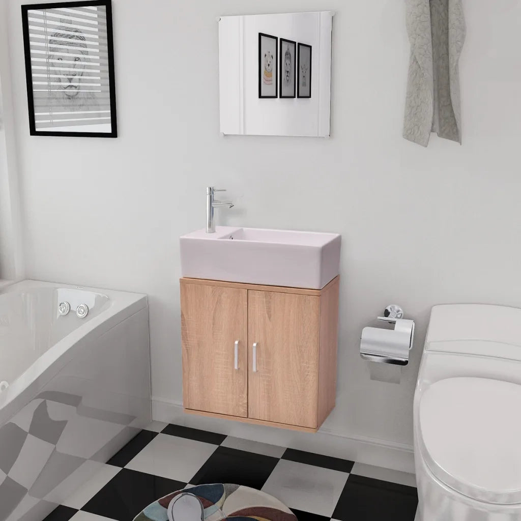 Set Mobili da Bagno con Lavabo 3 pz Beige 272228