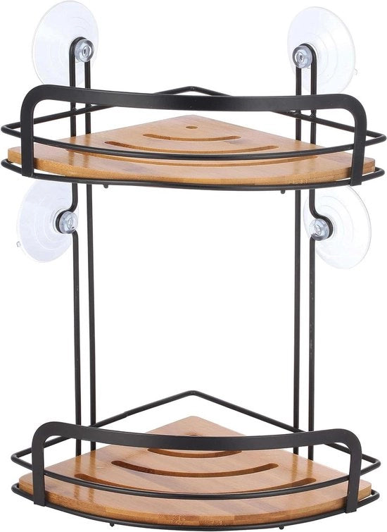 Pannello doccia angolo per bagno senza fori - maniglie in acciaio e bambù - 31x21x21cm - nero matte