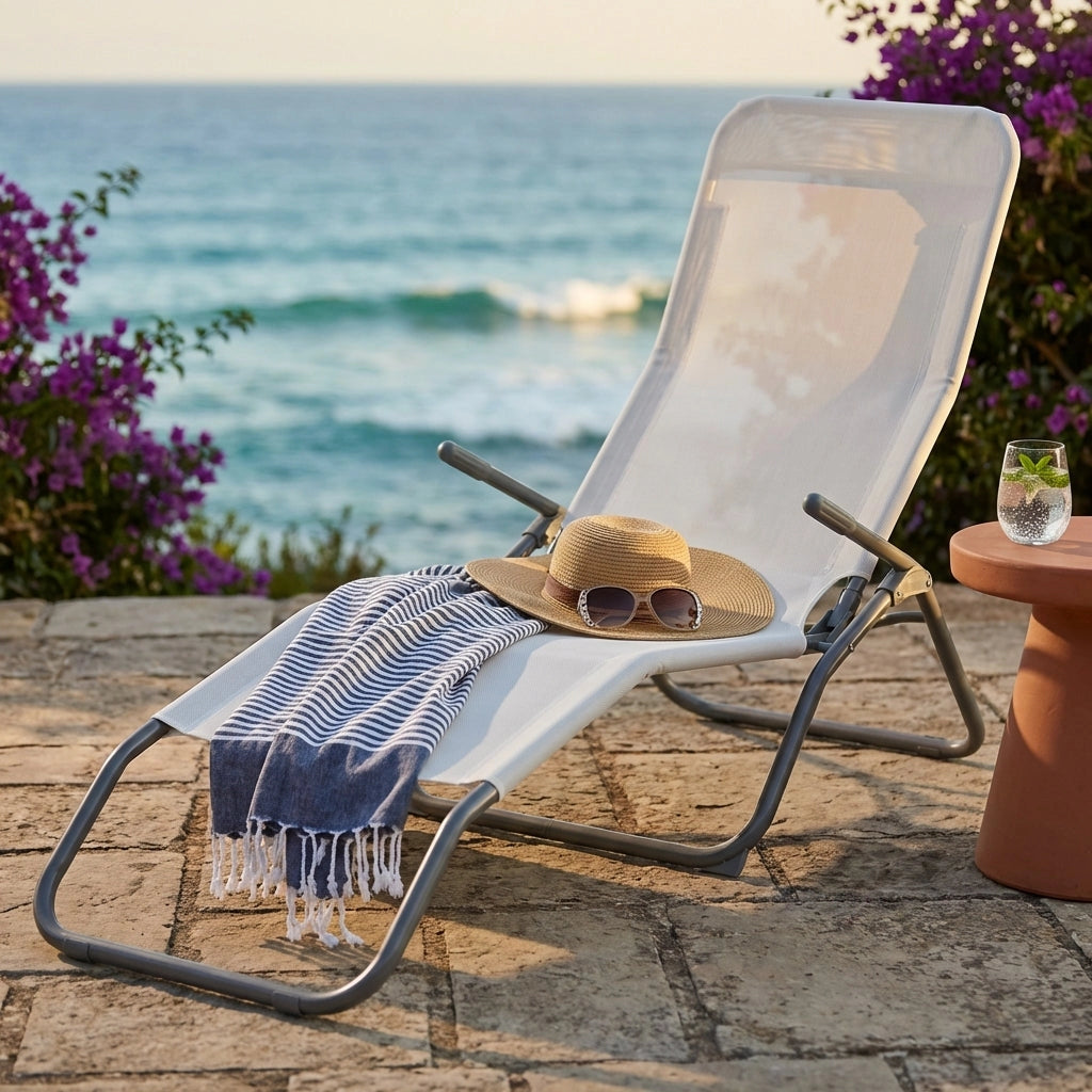 Sdraio mare prendisole Pieghevole  in Acciaio Textilene cm 135x60x95 - LONNY