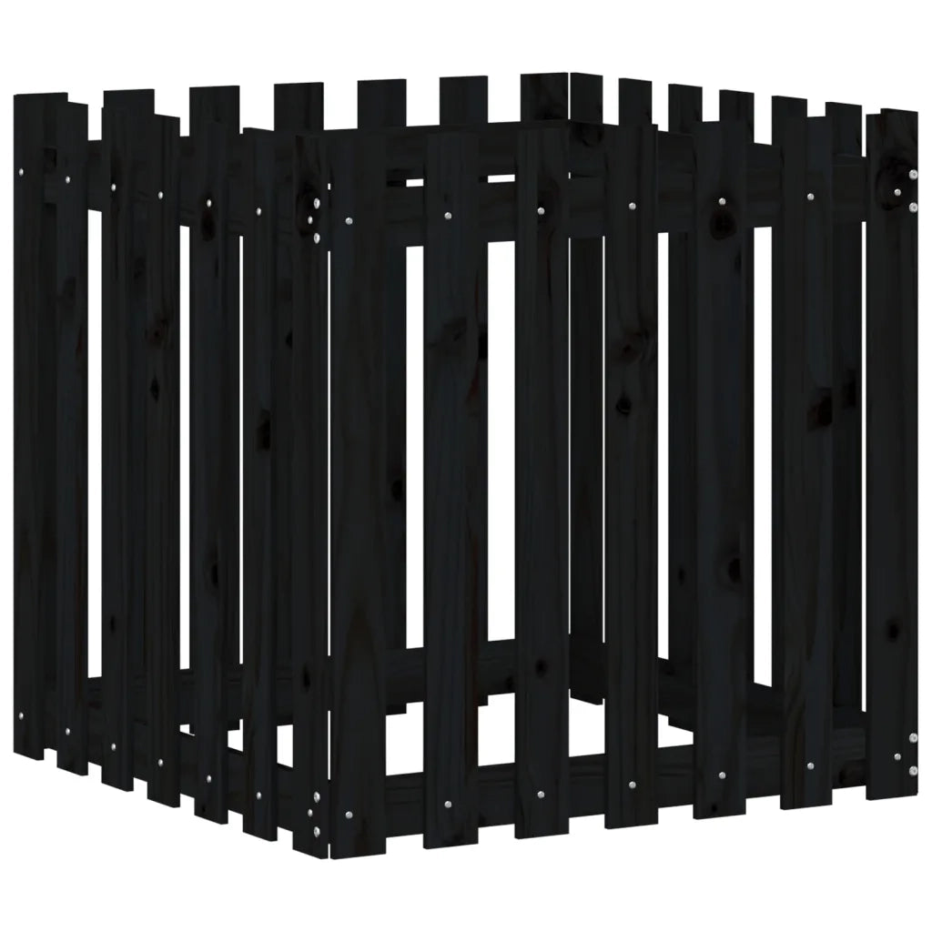 Fioriera Giardino a Recinzione Nera 70x70x70 cm Massello Pino 832464
