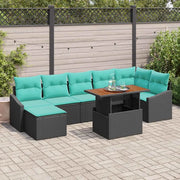 Set Divano da Giardino con cuscino 8 pcs Nero e Verde acqua