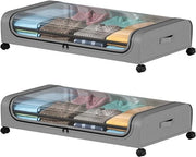 Cassetto di archiviazione per sotto il letto - Stoffa ermetico e rotante - Con ruote di blocco - Spazio di archiviazione duraturo - Coperchio trasparente - Set da 2