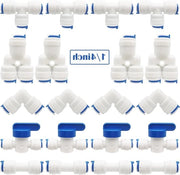 Filtro Acqua RO Fitting 1/4" Connessione a Pressione Reattivo per Tubo Acqua - Set da 20 (Tipo Combo Y+T+I+L + Valvola di Arresto)