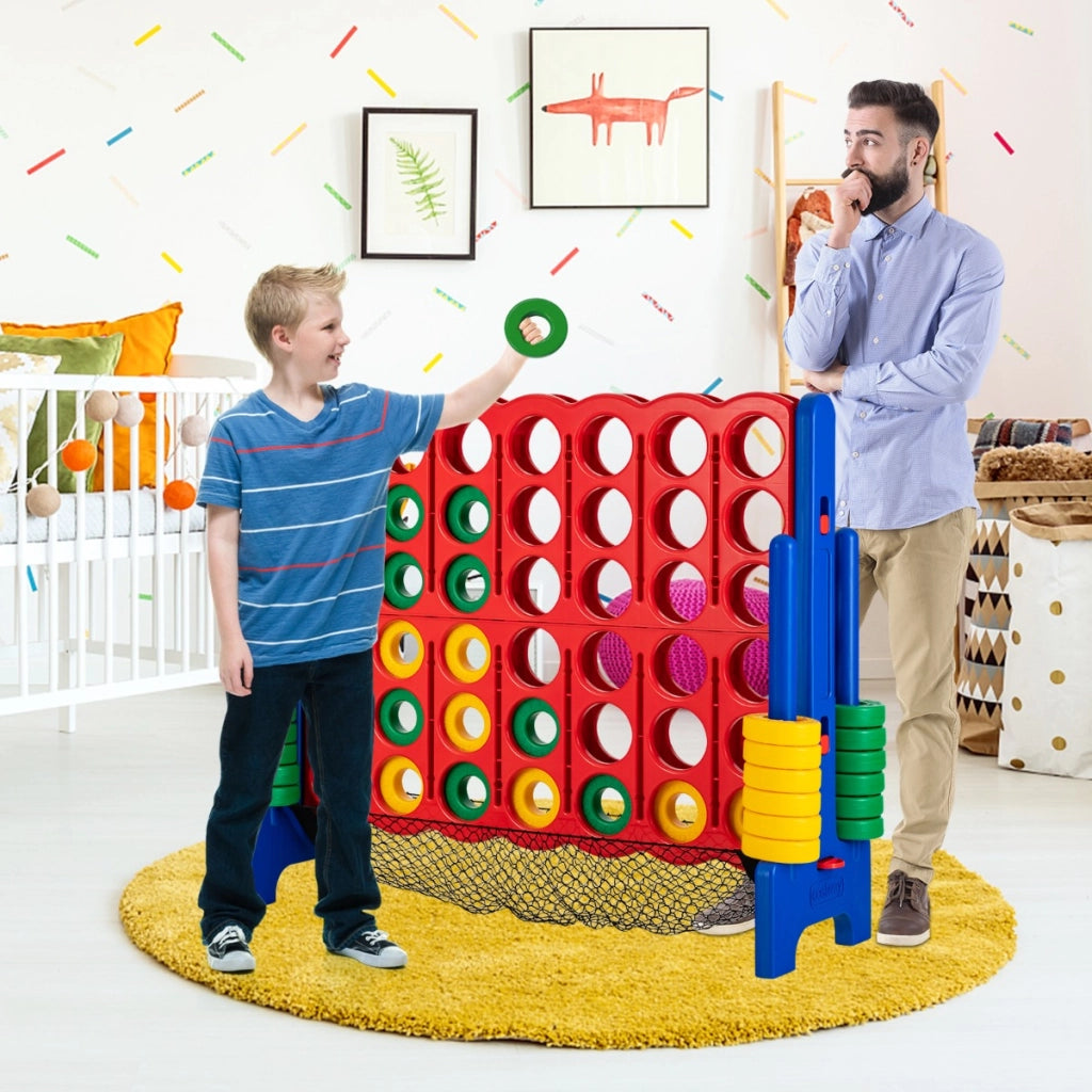 Set forza 4 gigante 119cm con rete per le pedine, Gioco familiare da interno ed esterno per bambini e adulti Blu-Giochi su prato