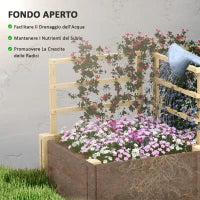 Letto per Orto con 3 Tralicci e 2 Fioriere in Legno di Abete con Fondo Aperto, 119x62.5x64 cm, color Legno