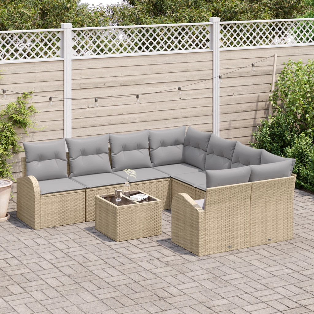 Set Divano Giardino 9 Pezzi con Cuscini Beige in Rattan