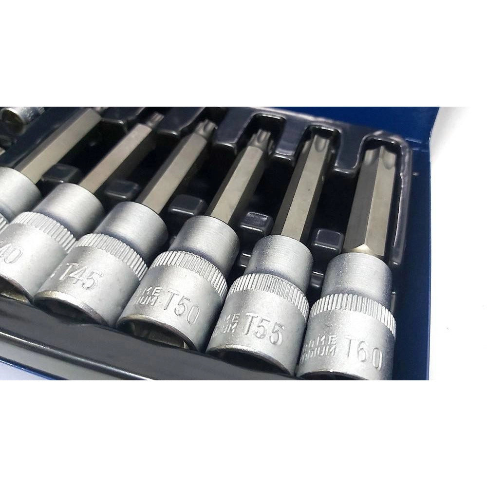 Trade Shop - Kit Set Inserti Chiavi 19 Pezzi Bussole Chiavi Torx Maschi 1/4" 1/2" In Valigia -