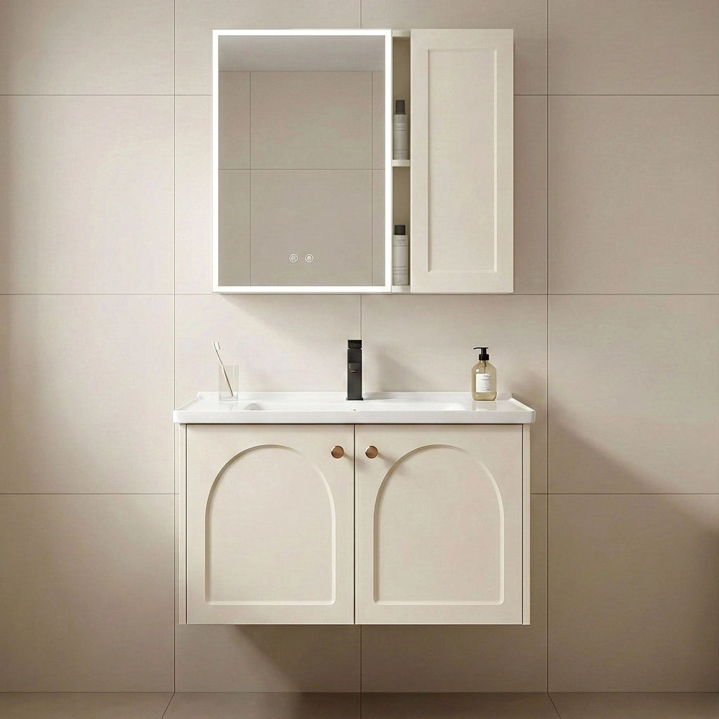 Set Di Mobili Da Bagno Con Lavabo Denver 60cm Creme