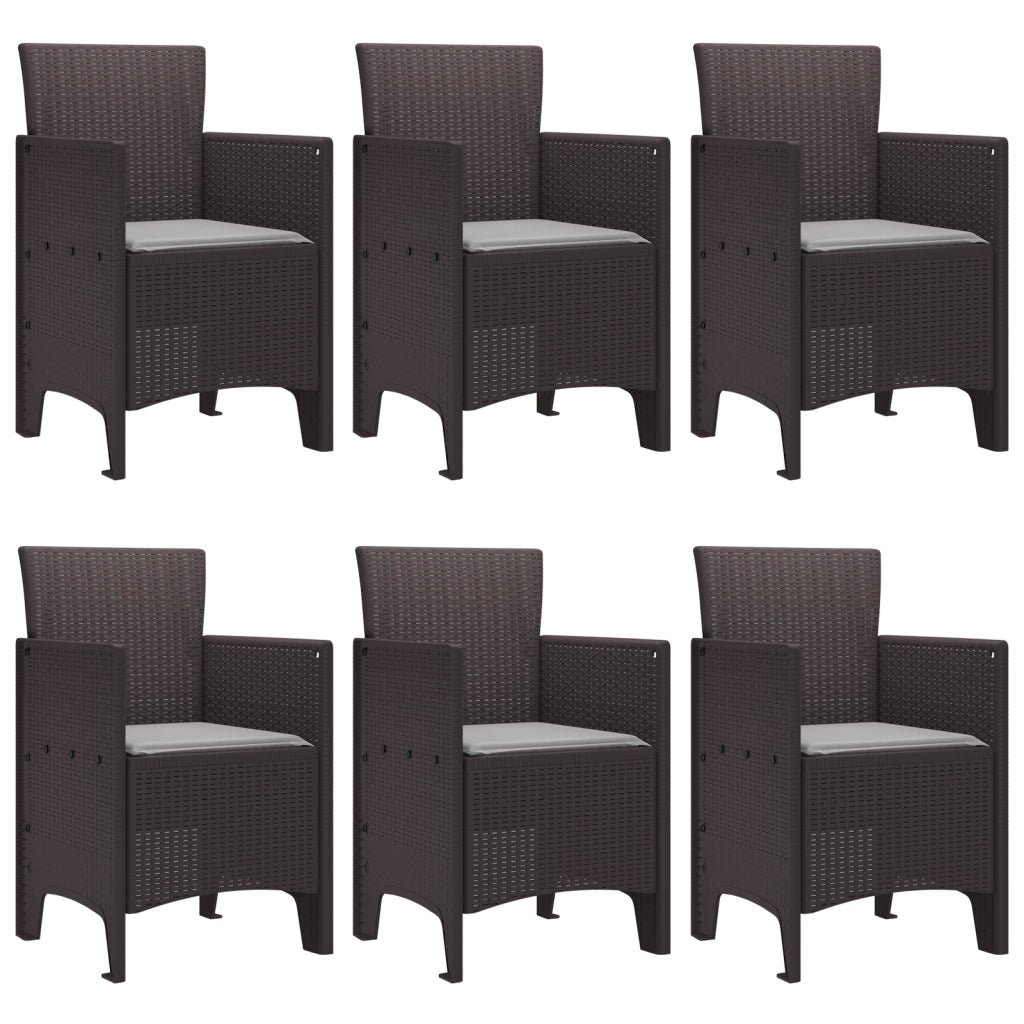 Set da Pranzo Giardino 7 Pezzi con Cuscini Marrone Polyrattan