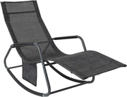 Dondolo da Giardino Sedia a Dondolo da Esterno Lettino Prendisole con Tasca Laterale Poltrona da Giardino Sdraio per Patio Balcone Campeggio Spiaggia Nero/Grigio 143x57x85 cm OGS47-MS