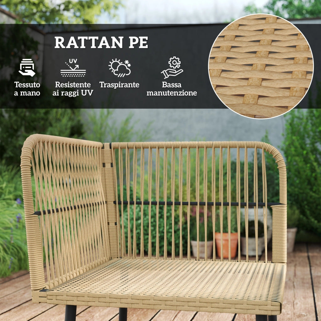 Set Salotto da Giardino 2 Divani Poltrona Angolare e Tavolino in Vetro in Rattan Colore Legno