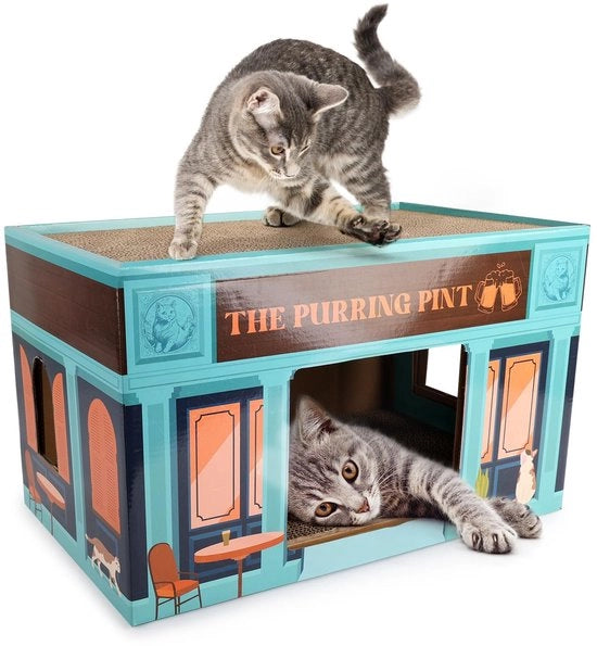 Krabbapalo per gatti, casa per gatti in cartone, letto per gatti pieghevole, krabbapalo con erba per gatti per interni (Scratcher per gatti che ronfiano)