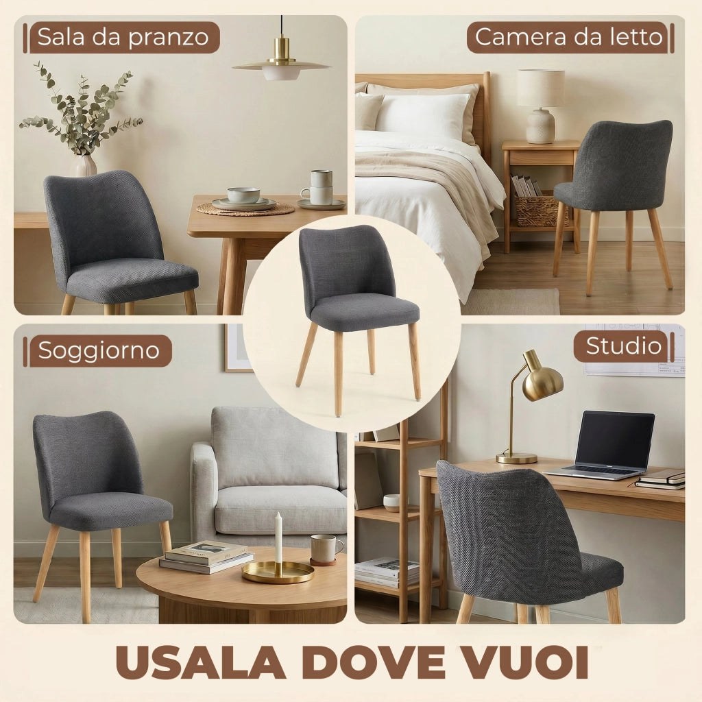Set di 2 Sedie da Pranzo Imbottite ¨C Zephmum ¨C Tessuto Grigio Chiaro, Gambe Legno Hevea