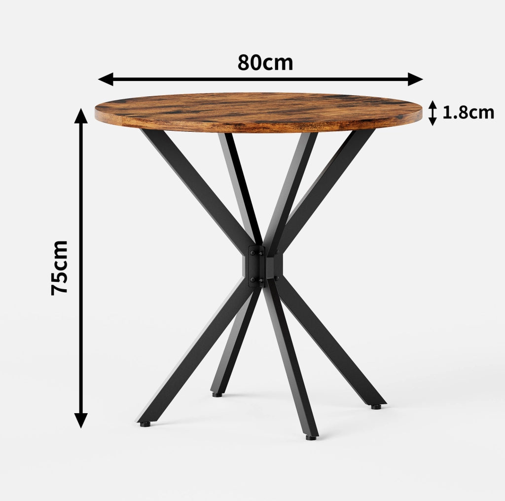 Tavolo da pranzo rotondo 80 cm marrone e nero – gambe a X, senza materasso
