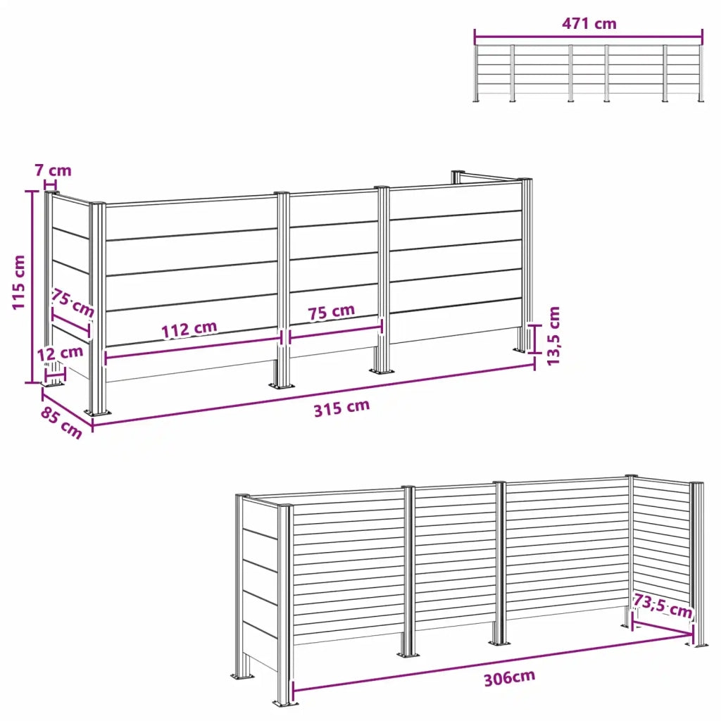 Recinzione Contenitore per Rifiuti Grigio 315 x 85 x 115 cm 3429269
