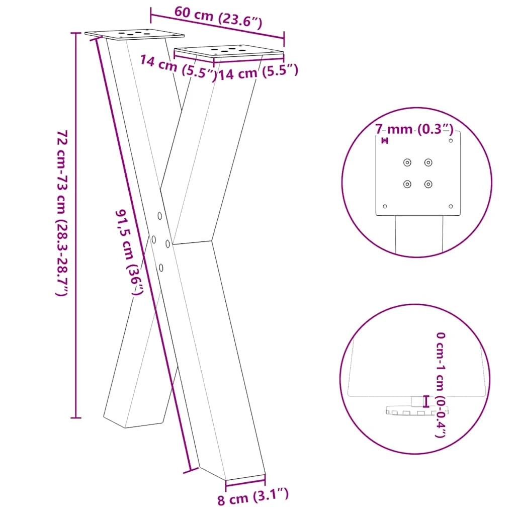Set di 2 gambe per tavolo da pranzo moderne e robuste a forma di X 60 x 72-73 cm in acciaio antracite 02_0057246