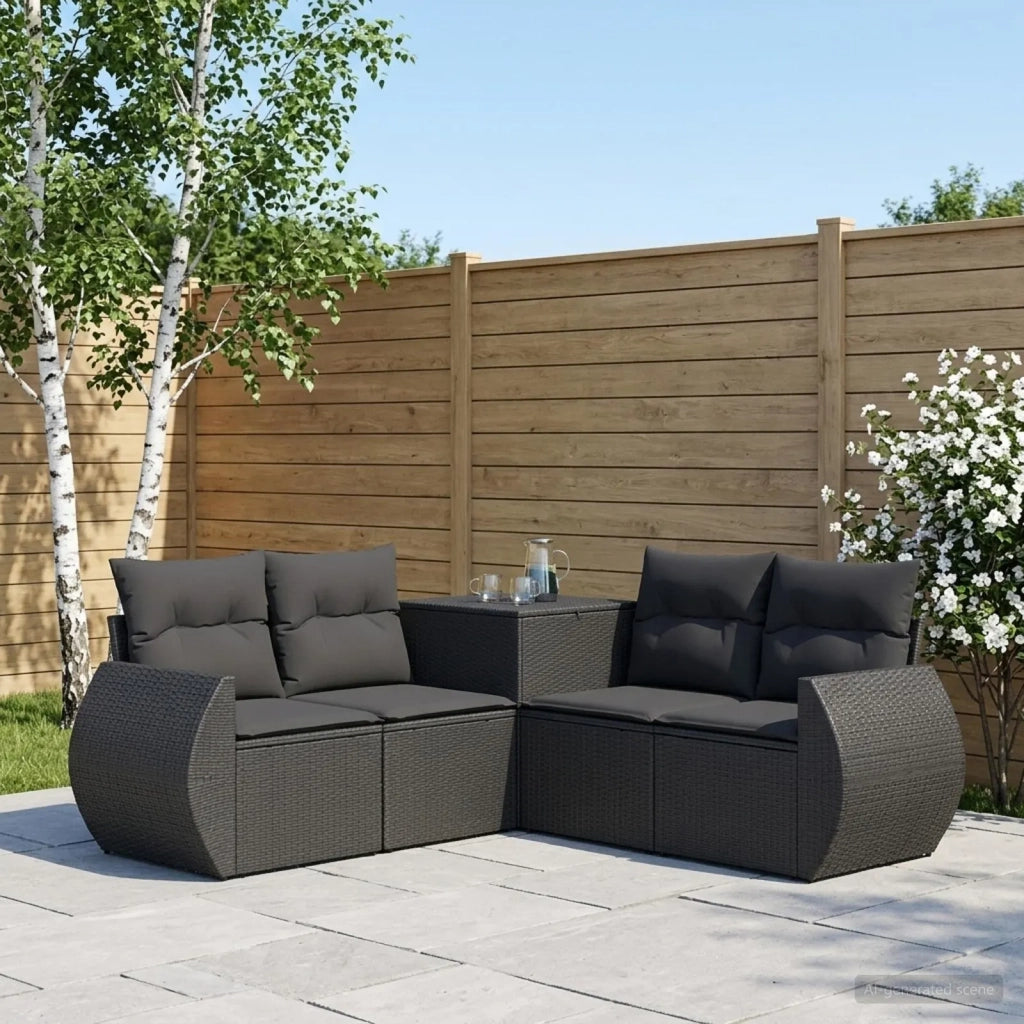 Set di divani 5 pz Nero Rattan sintetico e Acciaio 3447888