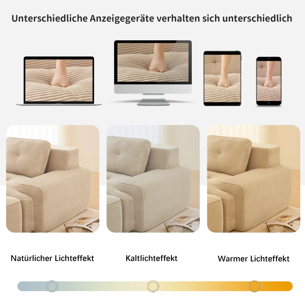 Divano angolare modulare in corda con funzione letto e 3 pouf, seduta profonda, beige