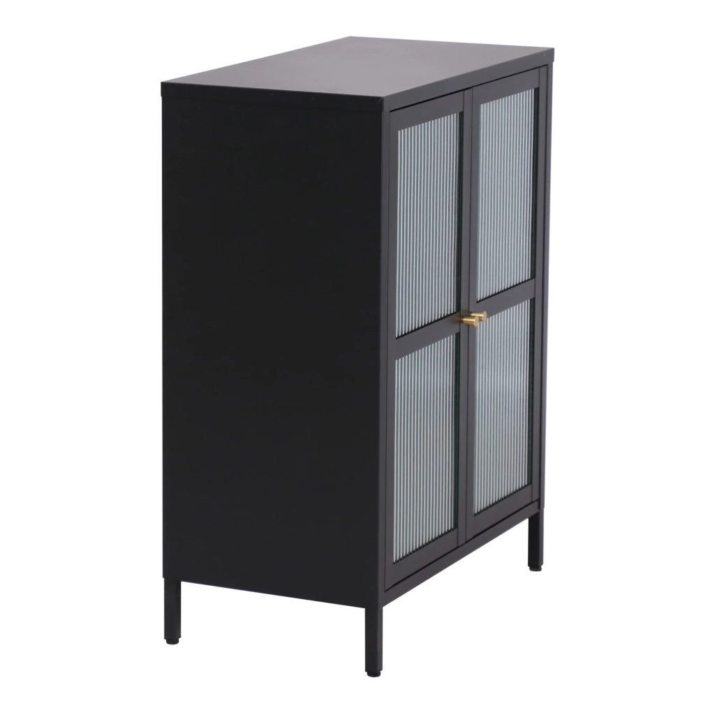 Credenza in acciaio e vetro ondulato 84 x 64 x 35 cm nero 03_0006612