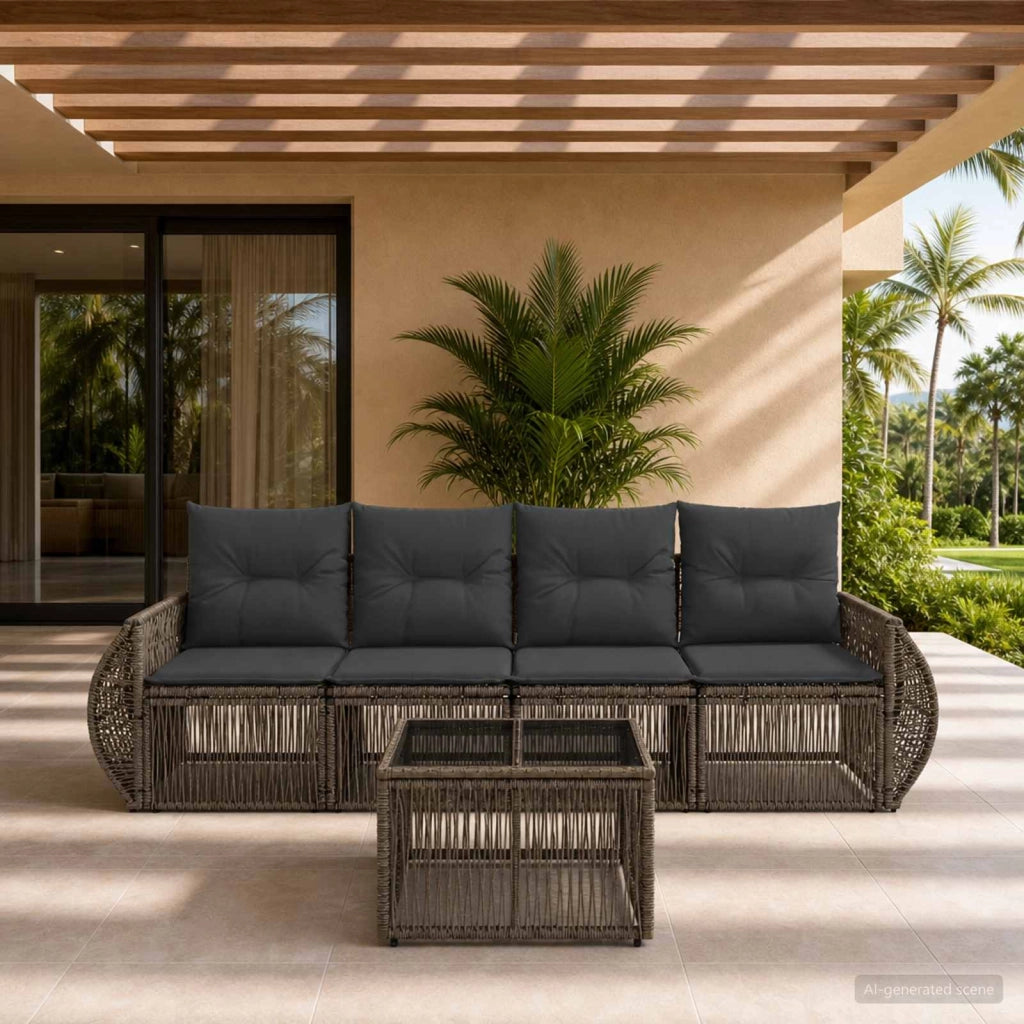 Set Divano da Giardino 5 pz Grigio e Grigio Scuro polyrattan 3435344