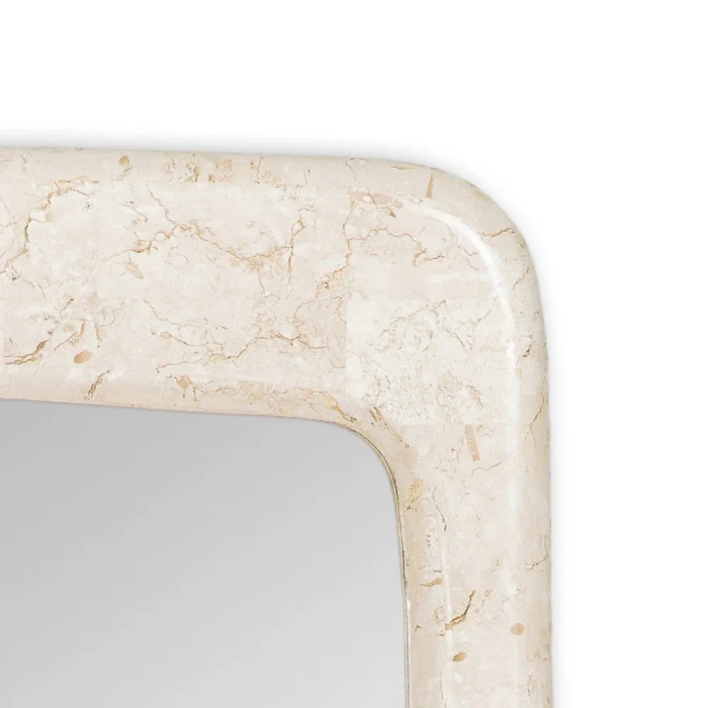 Specchio rettangolare da parete Floyd con cornice in pietra fossile beige | Duzzle