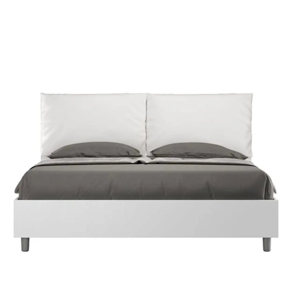 Letto matrimoniale contenitore 160x190 bianco frassino cuscini similpelle bianco Egos Antea